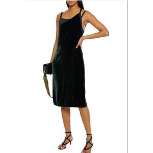 Helmut Lang Front Velvet Slip Dress Womens 2 Forest Green Sleeveless $690 NWT